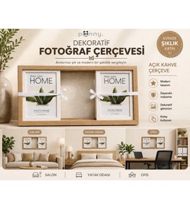 Pionny 3 Fotoğraflı Büyük Boy Sürgülü Dekoratif Ahşap Çerçeve 13x18 cm – Açık Kahve Meşe