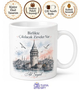 Galata Kulesi Çizimli Birlikte Çıkılacak Zirveler İstanbul Kupası Hediye Bardak
