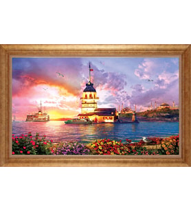 Çerçeveli Paspartulu Manzara Tablo ah861 (Gold)