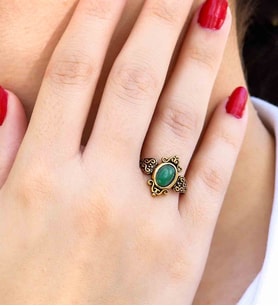 Doğal Taş Yeşil Akik Doğal Taşlı Antik Model Kadın Ayarlanabillir Yüzük euy78ya