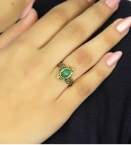 Doğal Taş Yeşil Akik Doğal Taşlı Antik Model Kadın Ayarlanabillir Yüzük euy78ya