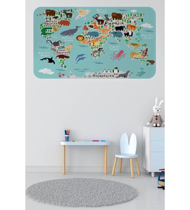Eğitici Dünya Haritası Dünya Atlası Çocuk Ve Bebek Odası Duvar Sticker-60x105-3775