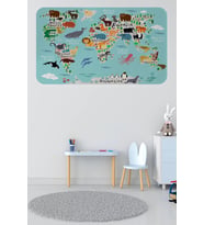Eğitici Dünya Haritası Dünya Atlası Çocuk Ve Bebek Odası Duvar Sticker-60x105-3775