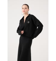 Oversize Kesim Polo Yaka Zoi Triko Kazak Beyaz (Siyah)