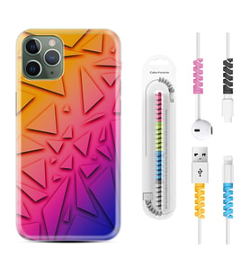 Apple iPhone 11 12 13 14 Pro Max Kılıf Kablo Koruma Spiral Silikon Üçgenler 1635