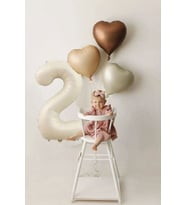 2 Yaş Doğum Günü Retro Pastel Parti Balon Seti 3 Adet Retro Kalp Balon 2 Rakam Krem Folyo Balon