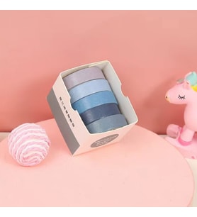 Vintage Washi Tape Bant Yapışkanlı Maskeleme Kağıdı Renkli Bant 5 li - Mor-Mavi Tonları N2
