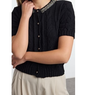 Kadın Modern Tarz Slim Bisiklet Yaka Crop Triko Hırka