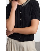 Kadın Modern Tarz Slim Bisiklet Yaka Crop Triko Hırka