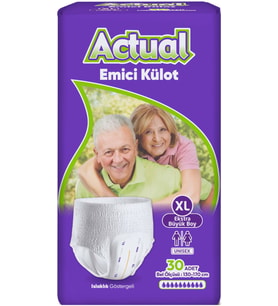 Actual Emici Külot Yetişkin Bezi XL - Extra Large - Ekstra Büyük (30 Adet) (Islaklık Göstergeli)