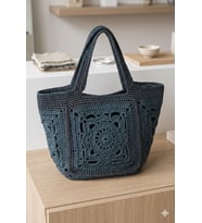 El Örgüsü Antrasit Granny Square Tote Çanta 38*20