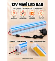 Luciole 50 CM ColorBar Mavi LED Bar 12V 12W Adaptörlü Anahtarlı Yapışkanlı Tezgah Altı Dolap İçi Aydınlatma