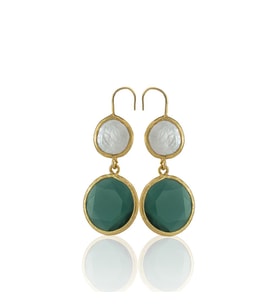 Kadir Jewellery 22 Ayar Altın Kaplama Kadın İnci Küpe -El İşçiliği Ve Hipoalerjenik Küpe (K.Yeşil)