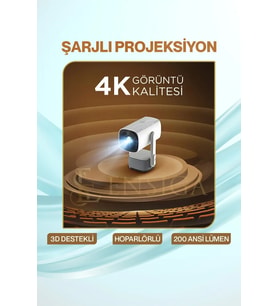 Taşınabilir 4K Projektör, Kablosuz, Yüksek Çözünürlük, Hafif ve Şık Tasarım