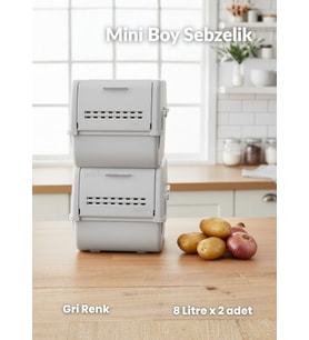 2'li Mini Patates Soğan Sepeti Gri 16 L (2x8L) - İstiflenebilir Sebzelik