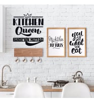 BK Home Doğal Ahşap Dekoratif Fincan Askılığı Mutfak Konseptli 2’li Ahşap Tablo ve İsme Özel Duvar Süsü-5 (Beyaz)