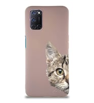 Oppo A52 Soft Premier Kapak Catface Tasarımlı Silikon Kılıf - Pudra (Şeffaf)
