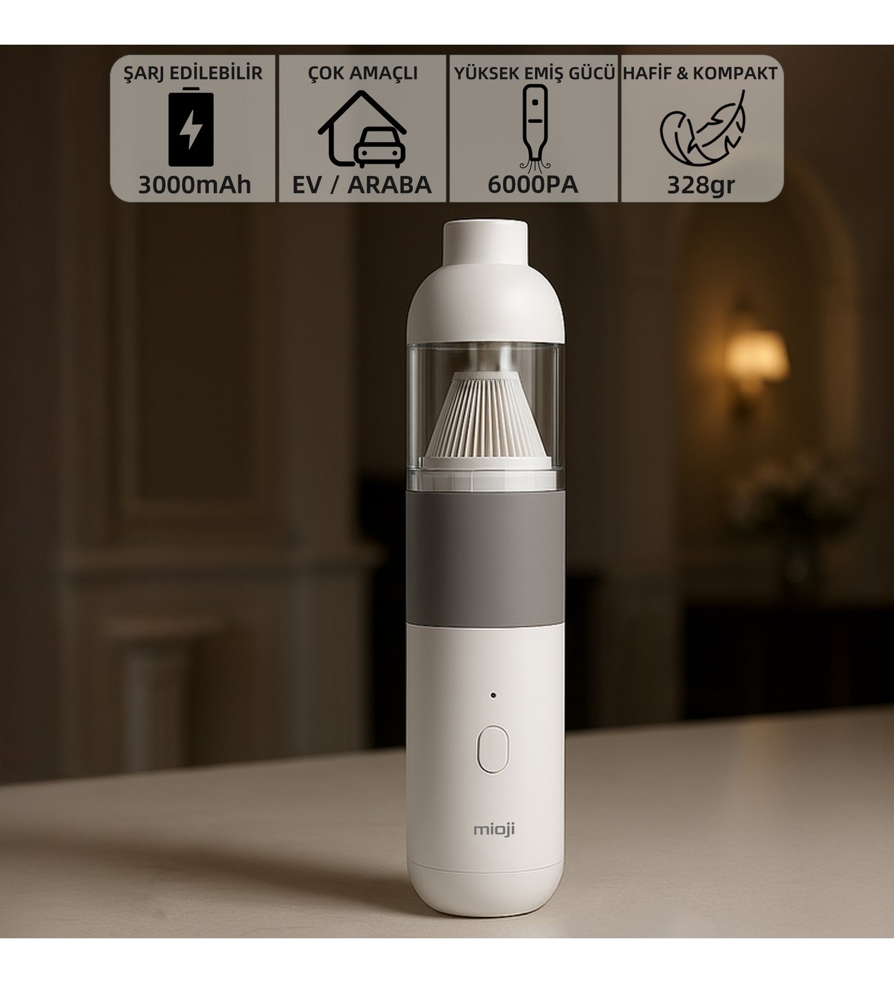 Mioji Mio 3 3000mAh Vacuum Cleaner 6000Pa Araç ve Ev Mini Şarjlı
