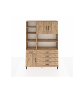 Arges Gardrop 9 Raflı 5 Çekmeceli 3 Kapaklı 132x30x195 Çam-Çam