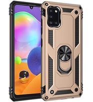 Samsung Galaxy A31 Uyumlu Tank Kılıf Yüzüklü Standlı Yüksek Koruma (Gold 2)