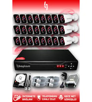 BAYICAM 24 Kameralı Kare 24 Dış Kamera Set 1 TB HDD Full HD Gece Görüşlü Güvenlik Kamerası Sistemi