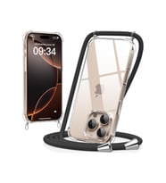 Teknomoda Apple iPhone 16 PRO MAX Kılıf Boyun Omuz Askılı iPli Anti Şok Korumalı Şeffaf Silikon Siyah iPli