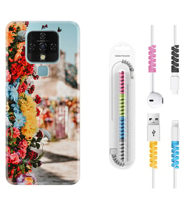 Tecno Camon 16 18P Pova 3 Pova Neo Kılıf Kablo Koruma Spiral Silikon Gerçek Çiçekler 1743