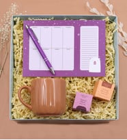Haftalık Planner & Gümüş Renk Detaylı Tükenmez Kalem & Kupa & Teashop 2'li Bitki Çayı Hediye Seti (Kahverengi)
