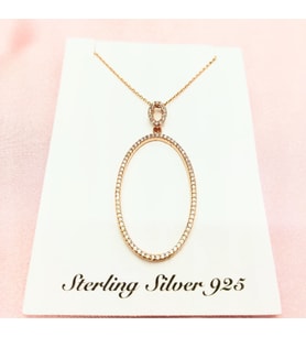 Taşlı Oval İçi Boş Rose Gümüş Kolye