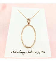 Taşlı Oval İçi Boş Rose Gümüş Kolye