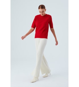 Peraluna NICOLE BLOUSE Saç Örgülü Kısa Kollu Kaşmirli Kadın Triko Bluz - Kırmızı