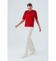 Peraluna NICOLE BLOUSE Saç Örgülü Kısa Kollu Kaşmirli Kadın Triko Bluz - Kırmızı