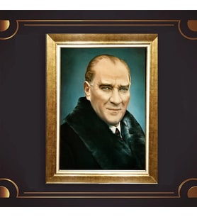 Altın Varaklı Çerçeveli Paspartulu Atatürk Tablo DC0574 (Gold)