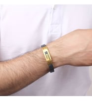 Nur Silver Erkek Gucci Yazılı Çelik Deri Bileklik (Gümüş)