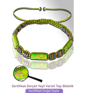 Sertifikalı Gerçek Hematit - Yeşil Varisit Taşı Bileklik - Ayarlamalı (Çok Renkli)