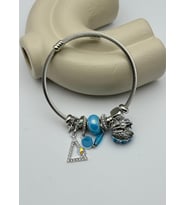 Çelik Silver Taşlı Üçgen Mavi İstiridye Charmlı Pandora Bileklik - 26blk61