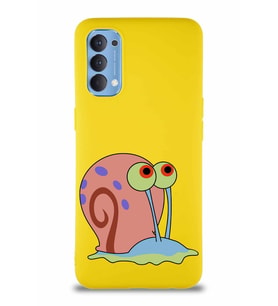 Oppo Reno 4 Soft Premier Kapak Salyangoz Gary Tasarımlı Silikon Kılıf - Sarı (Şeffaf)