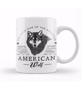 Retro Animal American Wolf Black Kupa Bardak Porselen