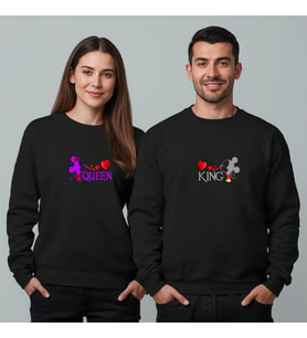 Sevgililer Günü Özel Kombin Bisiklet Yaka Sweatshirt (Siyah)