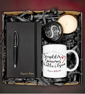 Sevgililer Günü Kişiye Özel Tasarımlı Kupa&Kişiye Özel Defter&Kalem&Mum Hediye Seti