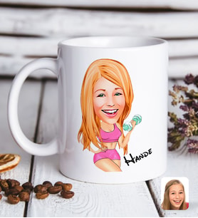 BK Gift Kişiye Özel Kadın Sporcu Karikatürlü Beyaz Kupa Bardak-10