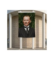 Sivil Takım Elbiseli Gazi Mustafa Kemal Atatürk Portre Poster Bayrak Premium Raşel Kumaş ATA64 2x3m