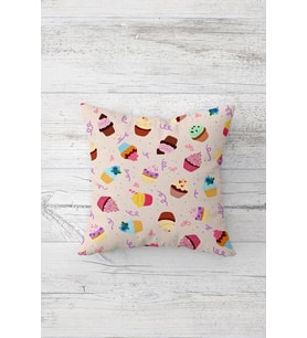 Renkli Cupcake Çift Tarafı Baskılı Gizli Fermuarlı Yastık Kılıfı Kırlent Koltuk Yastık Kılıfı (Toz Pembe)