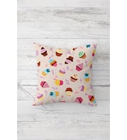 Renkli Cupcake Çift Tarafı Baskılı Gizli Fermuarlı Yastık Kılıfı Kırlent Koltuk Yastık Kılıfı (Toz Pembe)