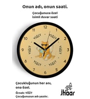 İsme Özel Soyut Kedi Çocuk Odası Duvar Saati Orta Boy 30 cm Siyah Camlı Sessiz