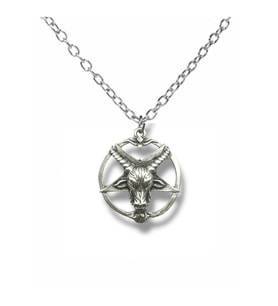 Ters Pentagram ve Goat Head Figürlü Gümüş Renk Unisex Kolye – 60 cm Zincirli Gotik Takı