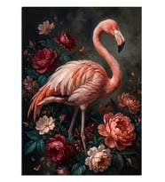 Çiçekler Arasında Pembe Flamingo Tablosu Dekoratif Kanvas - Mdf Ahşap Tablo