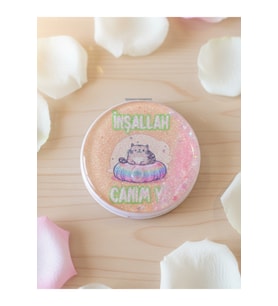 İnşallah Canım Ya Mottolu Sulu Simli Oval Cep Aynası