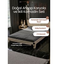 Ebruli̇ Model Dikey Başlıklı Masif Ahşap Karyola ve 2 Adet Komodin Kolay Kurulum Fırınlanmış İthal Sibirya Çamı 140x190 Yatak Uyumlu 2 Adet Komodin