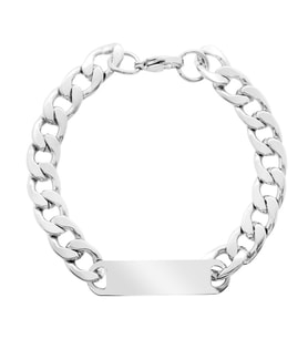 Silver Renk Gurmet Zincirli Modern Tasarım Kişiye Özel İsim/Harf Yazılı Erkek Çelik Bileklik (Gümüş)